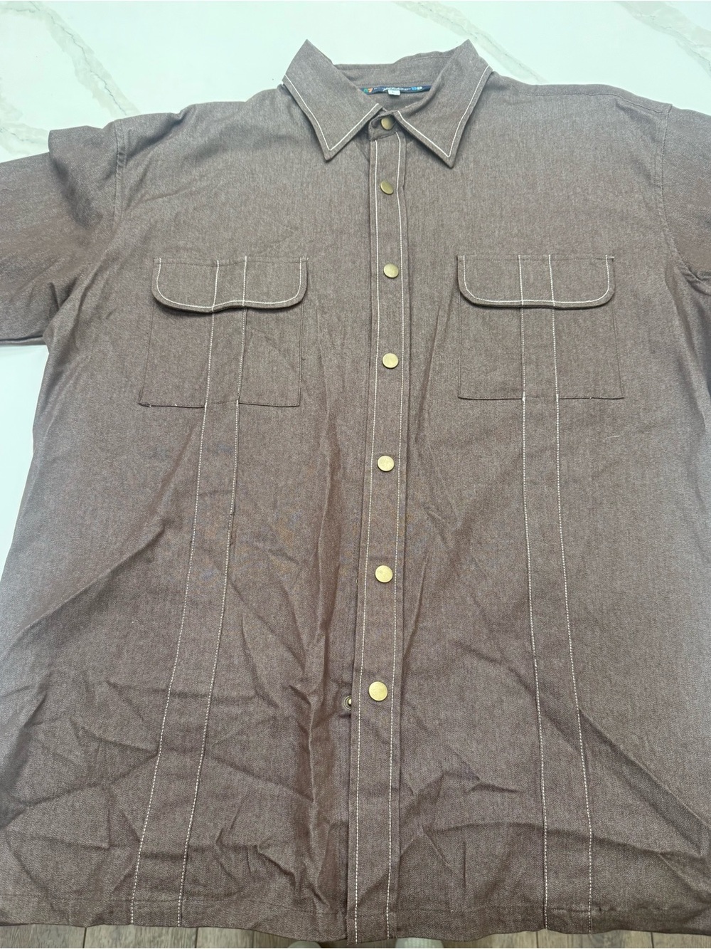 Men’s Brown Snap Button-Front Casual Shirt by Michael Irvin Collection.